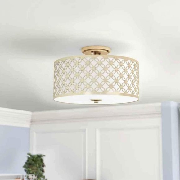 16" Inch Gold Semi Flush Mount Light Fixture By House Of Hamptons - New In Box - Picture 4 of 6